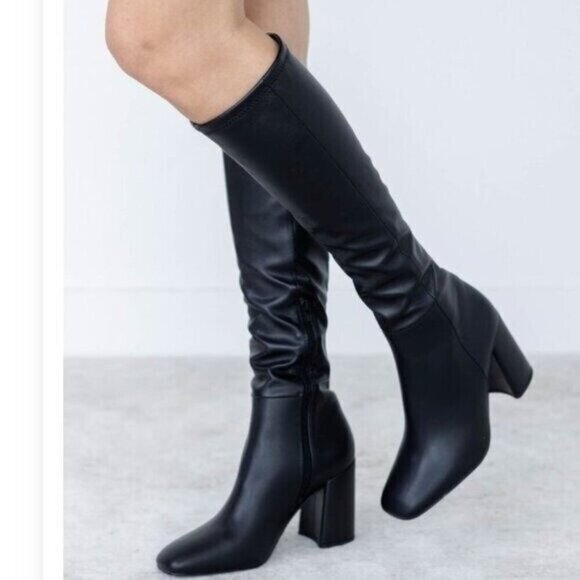 NEW Steve Madden Womens Lizah Black Knee-High Boots Size 10 Block Heel - Picture 1 of 12